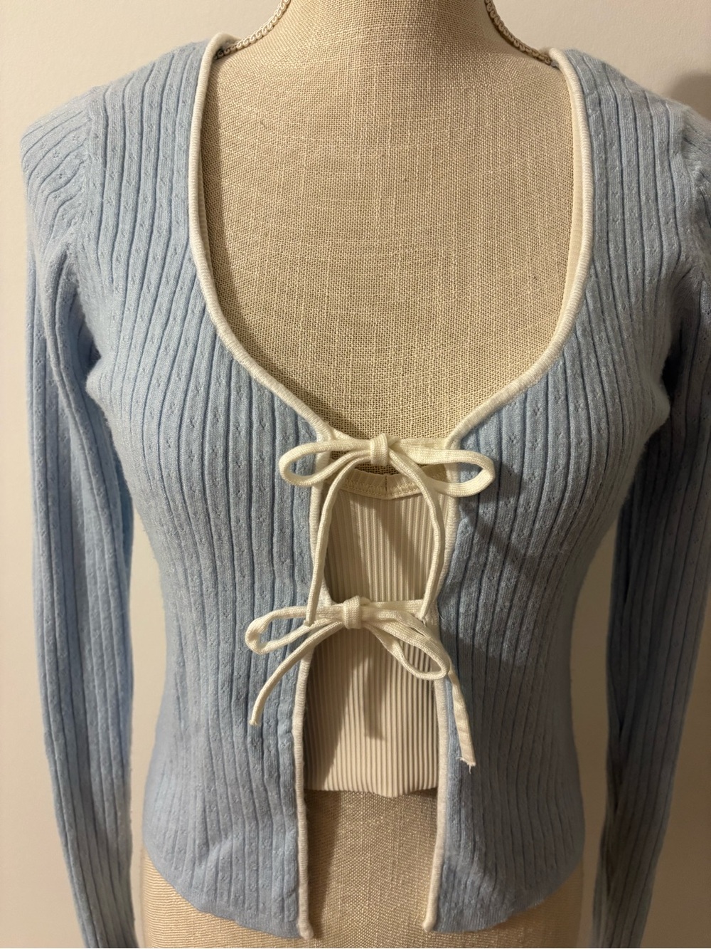 Sincerely Jules Light Blue Tie-Front Ribbed Sleep Top Sz/M - Picture 5 of 12